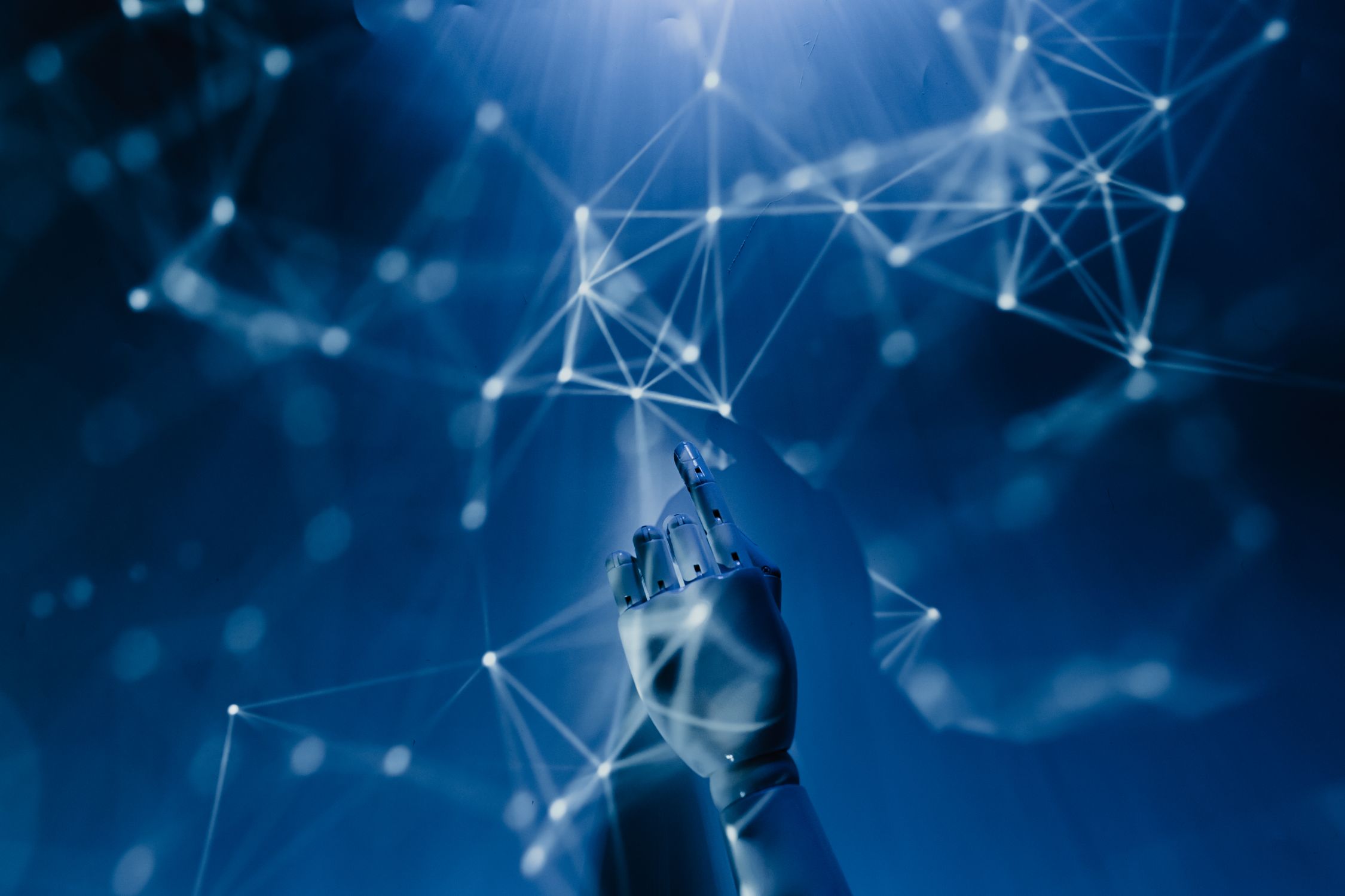 Abstract visualization of interconnected digital nodes — the full-stack scaffold Bolt wires up from a single prompt